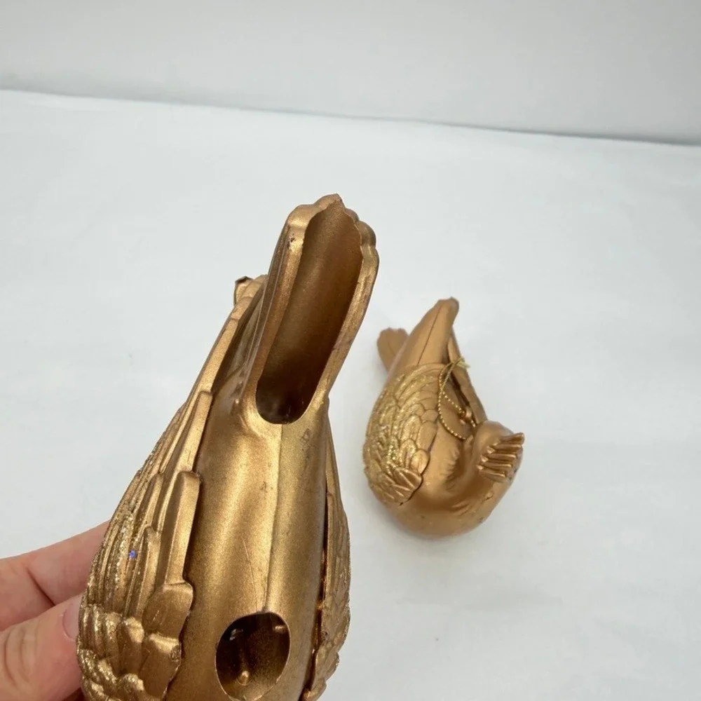Gold Glitter Hanging Bird Christmas Ornaments Mount Set of 2 Holiday Decor